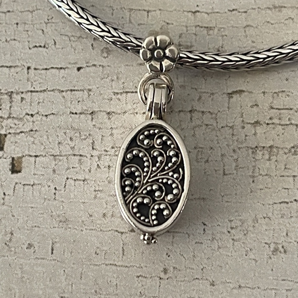 Lois Hill Sterling Silver Locket Charm Toggle Bracelet 925 Filigree Wheat Chain - Picture 5 of 9